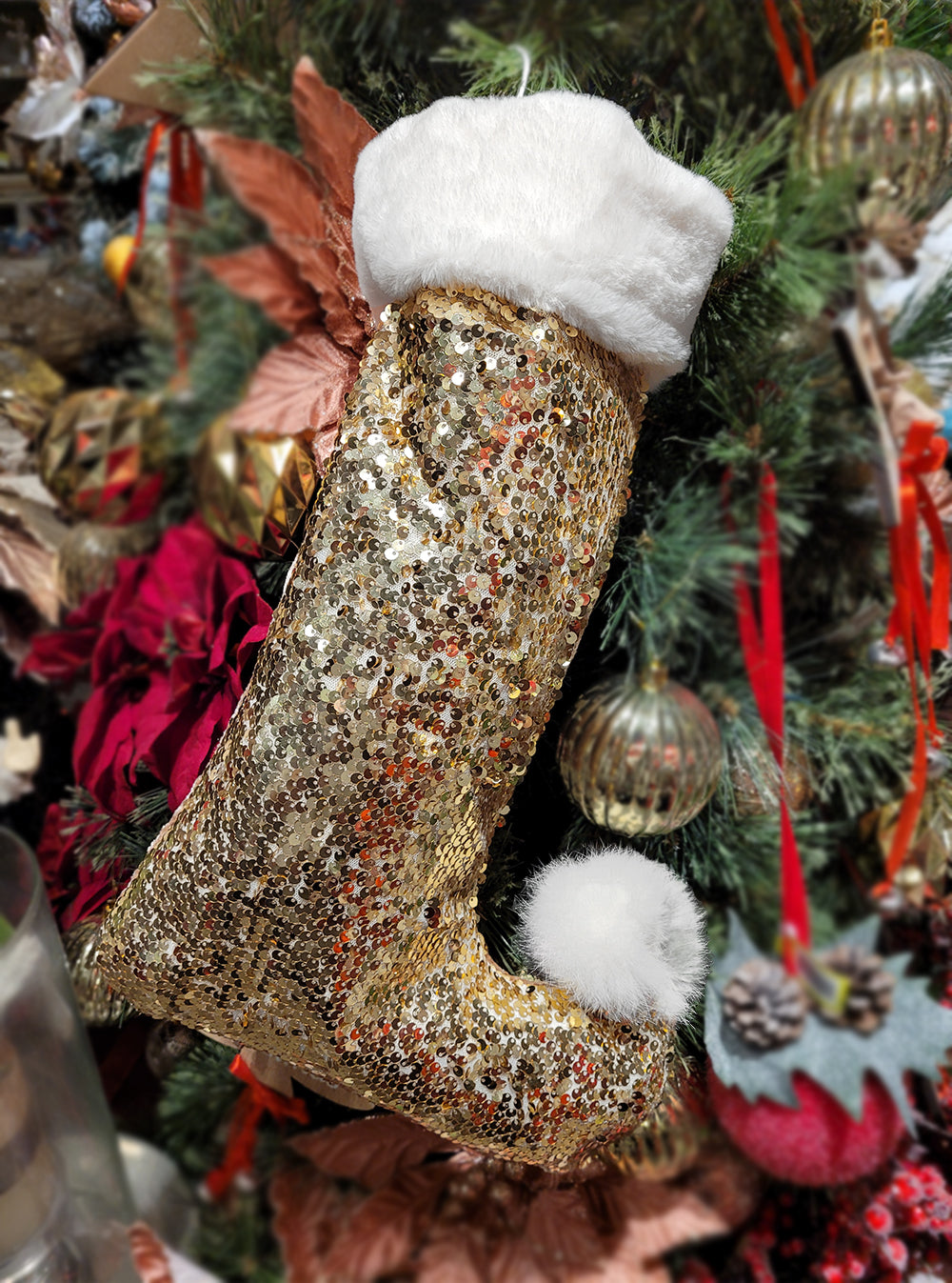 48cm Sequined Gold Hanging Sock