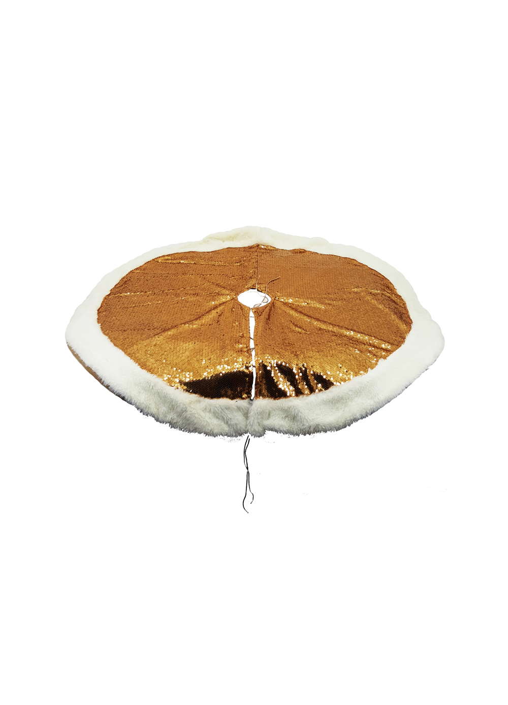 Gold Sequined Tree Skirt with Faux Fur trims