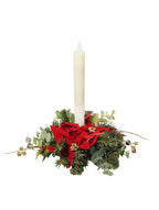 Single Candleholder with Poinsettia &amp; Eucalyptus