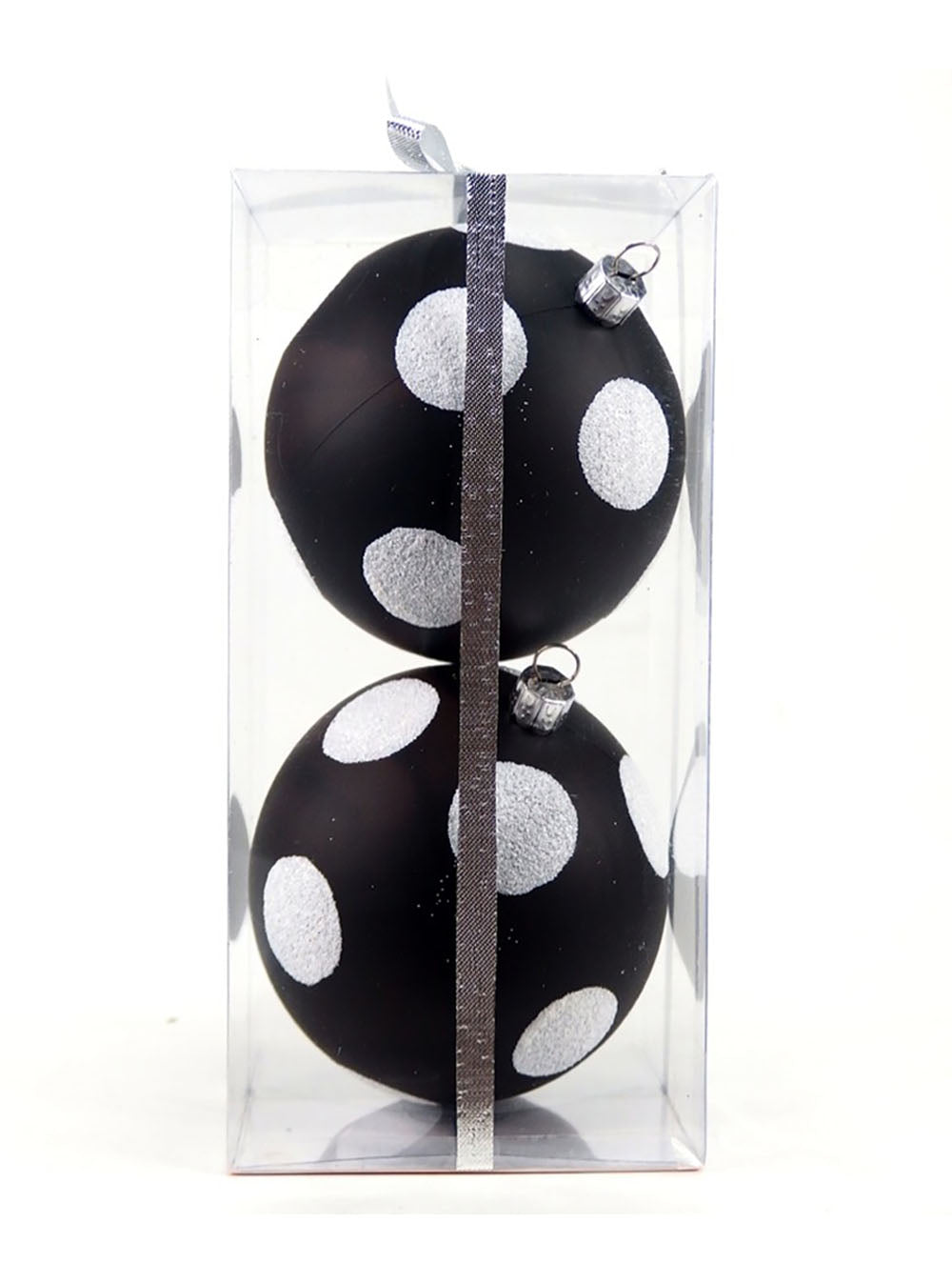 80mm Black &amp; White Polka Dots Bauble – Set of 2
