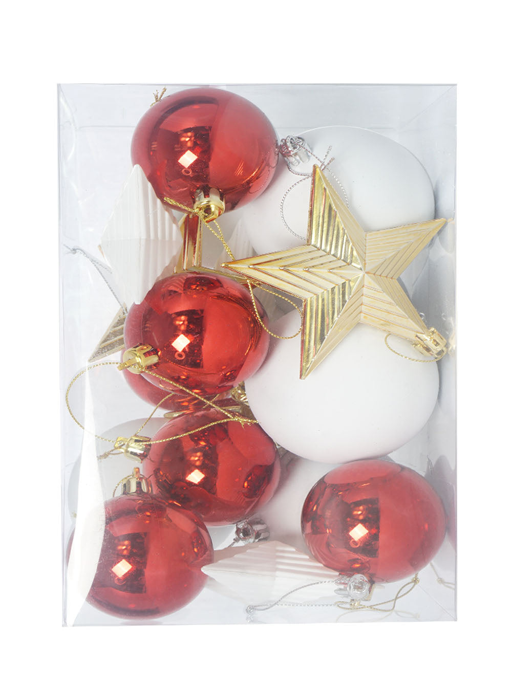 18pcs Box Set Mixed Baubles - White, Gold &amp; Red