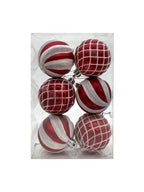 60mm Red &amp; White Bauble - Set of 6