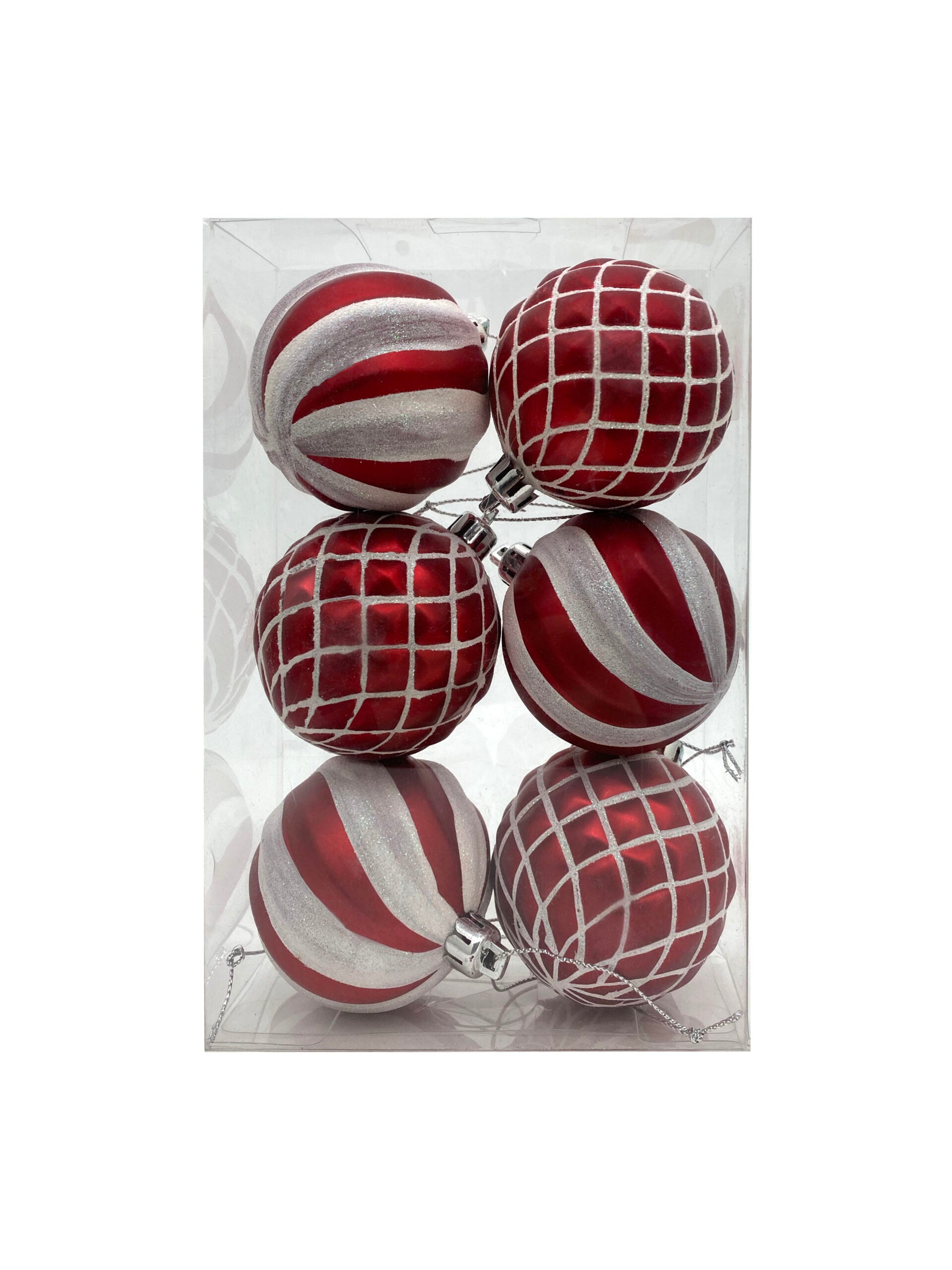 60mm Red &amp; White Bauble - Set of 6