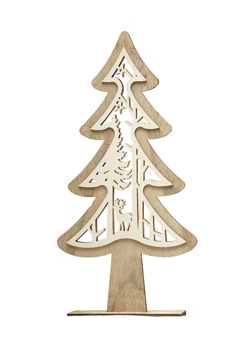 Set of 2 - 2D Wooden Christmas Tree Table Decor