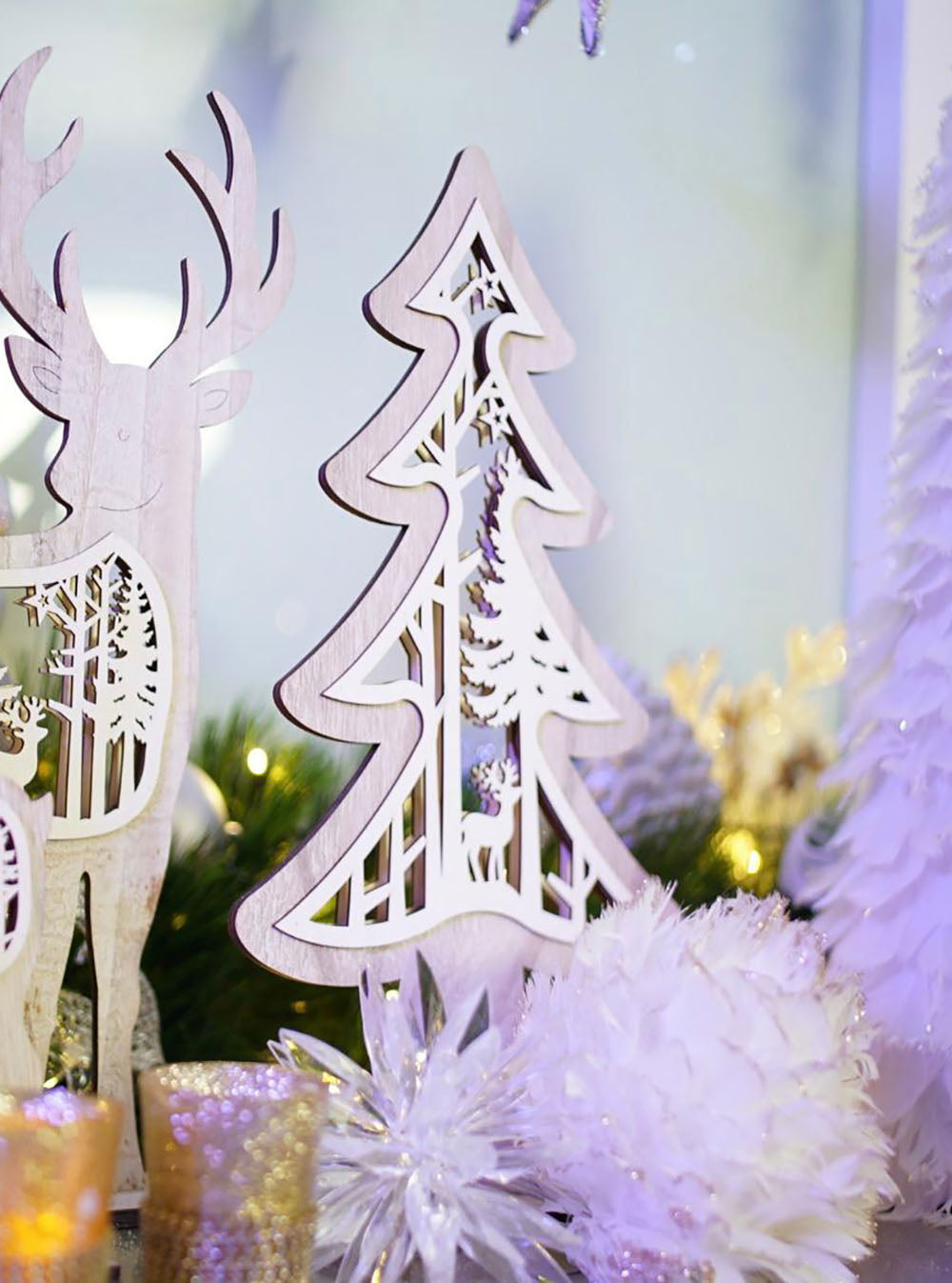 Set of 2 - 2D Wooden Christmas Tree Table Decor