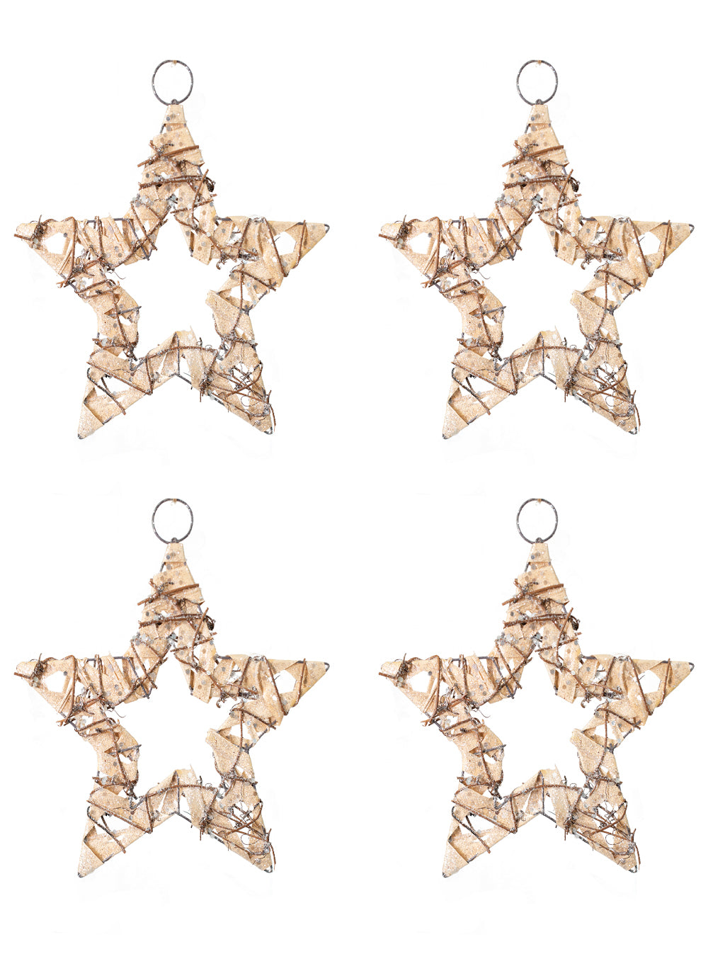 20cm Champagne Hanging Rattan Star - Set of 4
