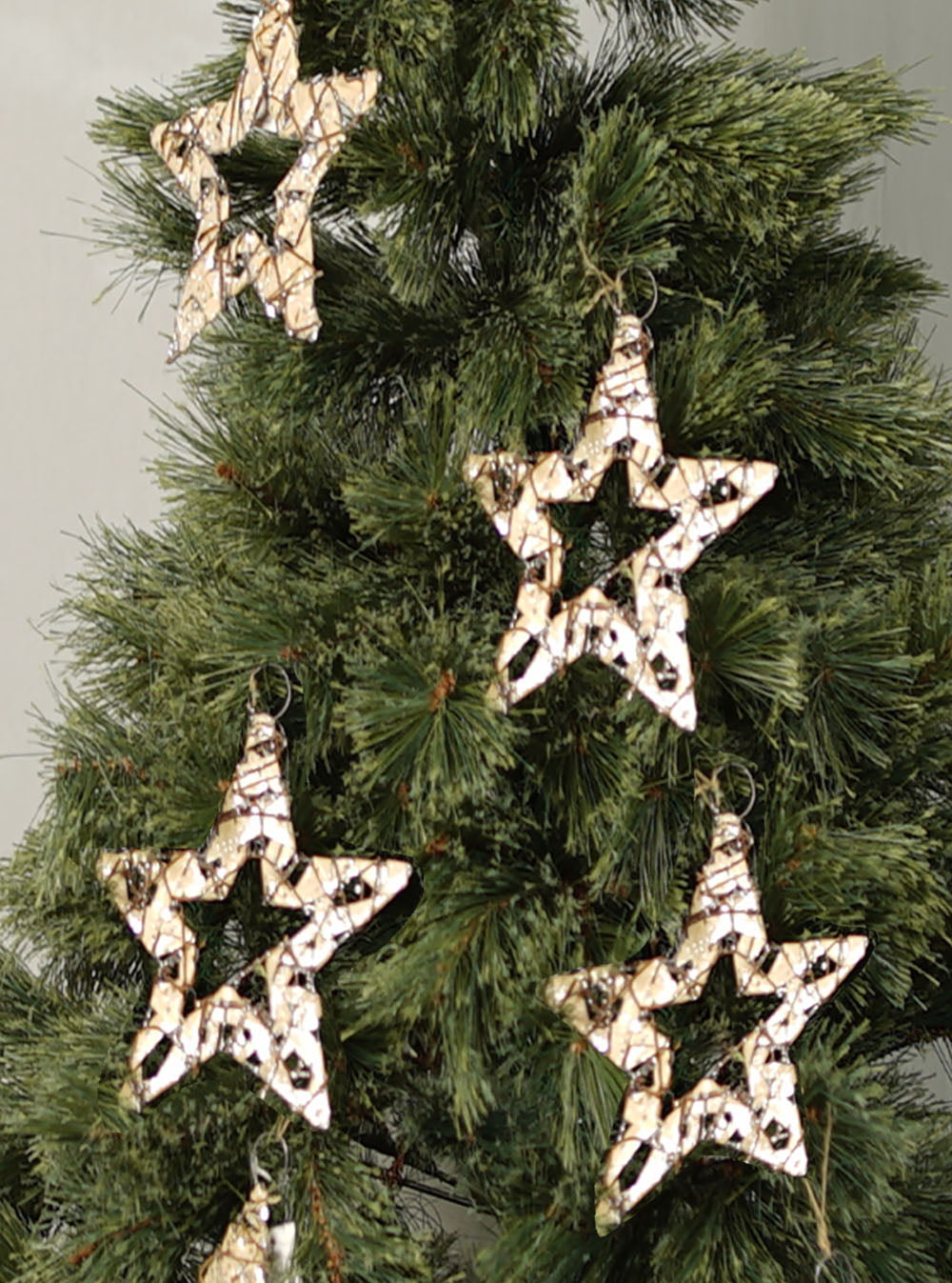 20cm Champagne Hanging Rattan Star - Set of 4