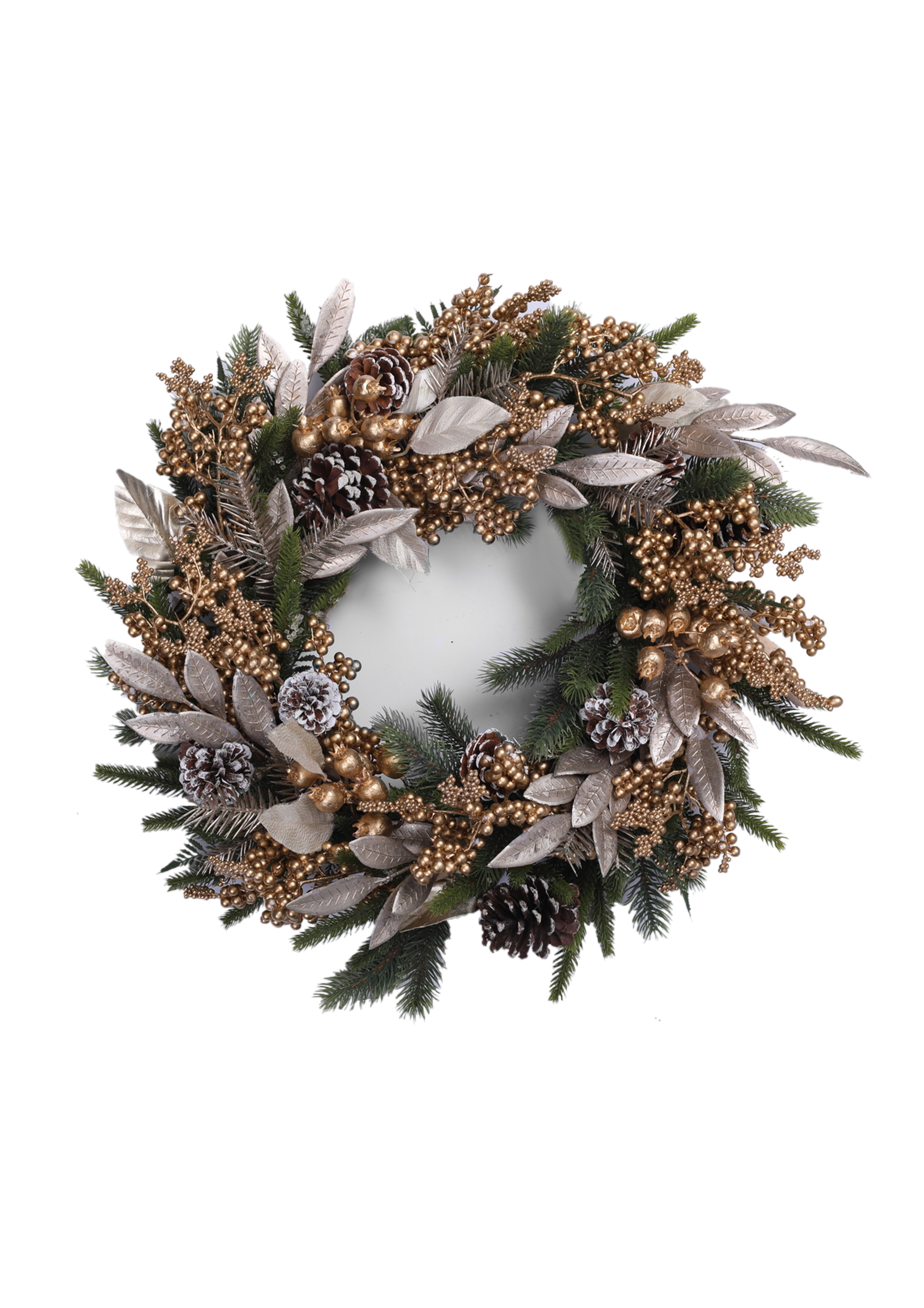 Gold Berry Leaf Pine Wreath