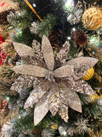 Poinsettia Spray - Silver Glitter & Sequin