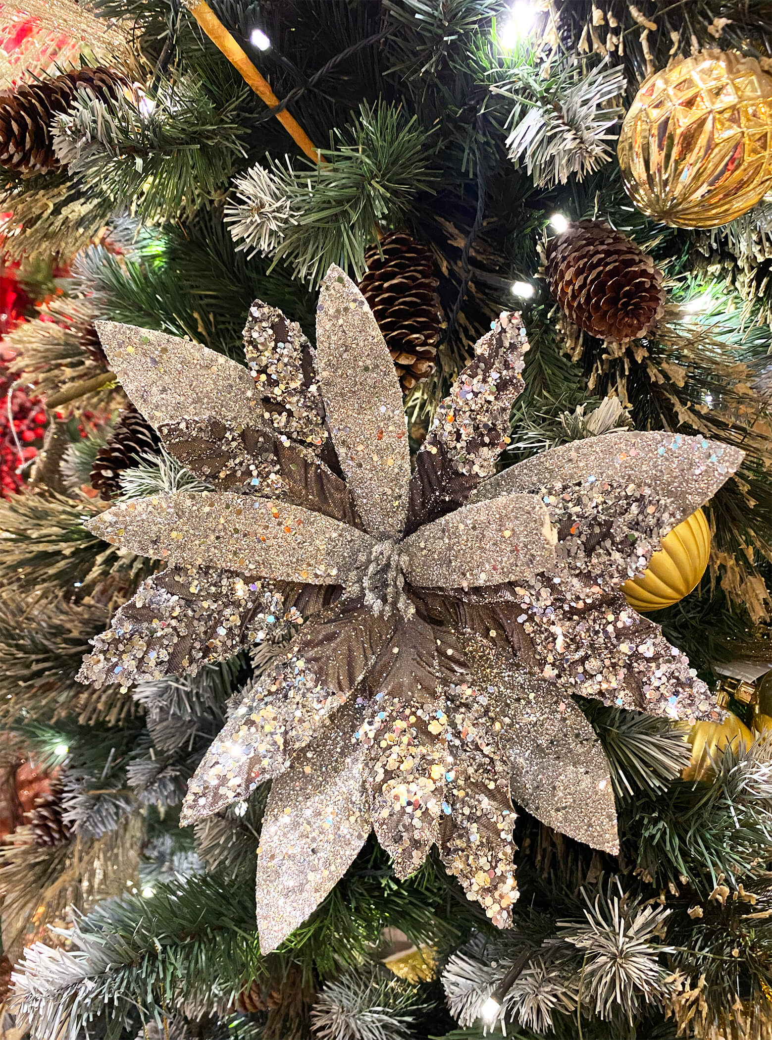 Poinsettia Spray - Silver Glitter & Sequin