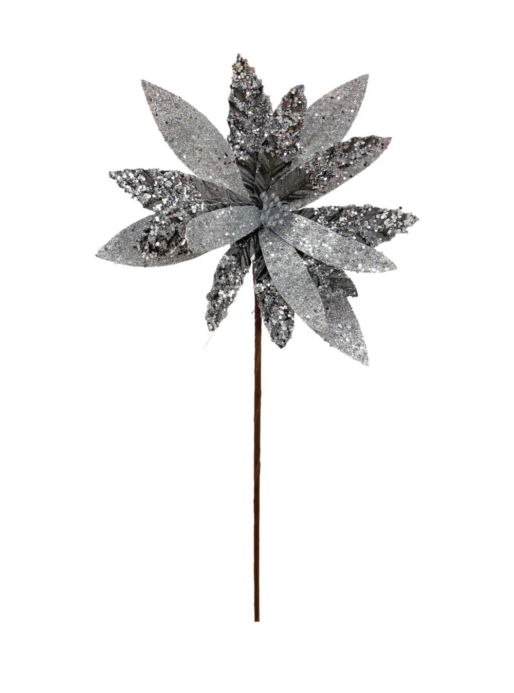 Poinsettia Spray - Silver Glitter & Sequin