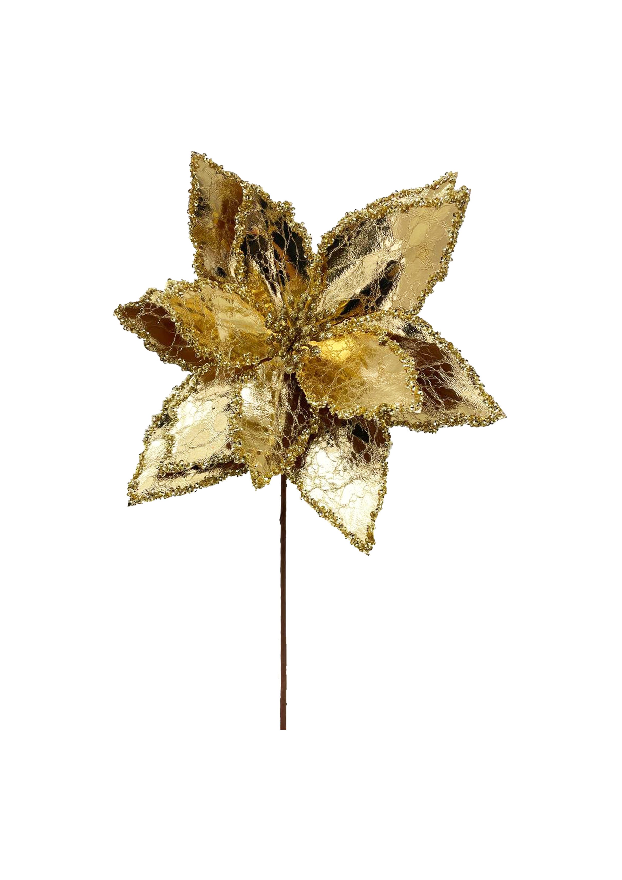 Shiny Poinsettia Spray Gold