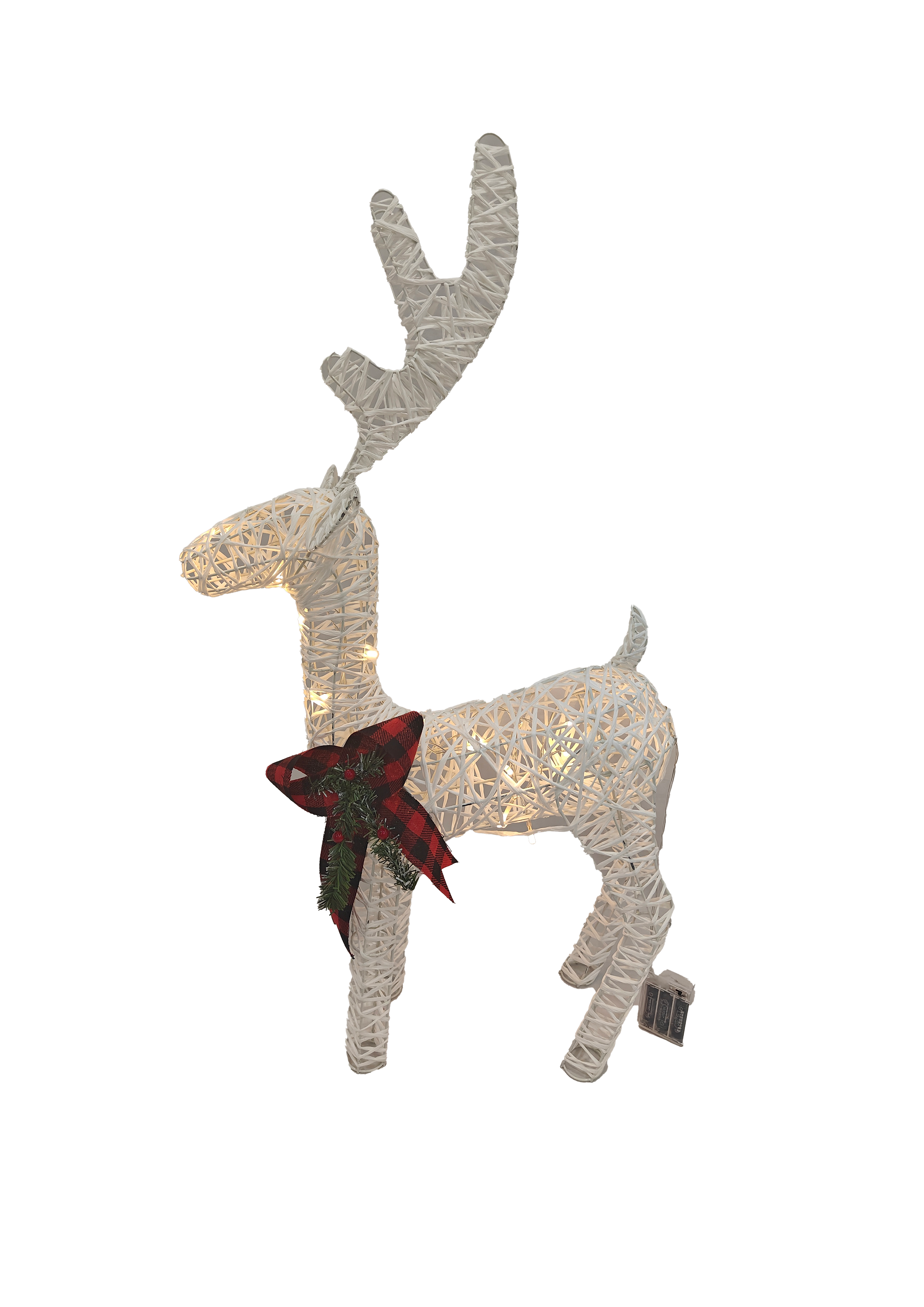 Lighted White Reindeer w/ Pinecones