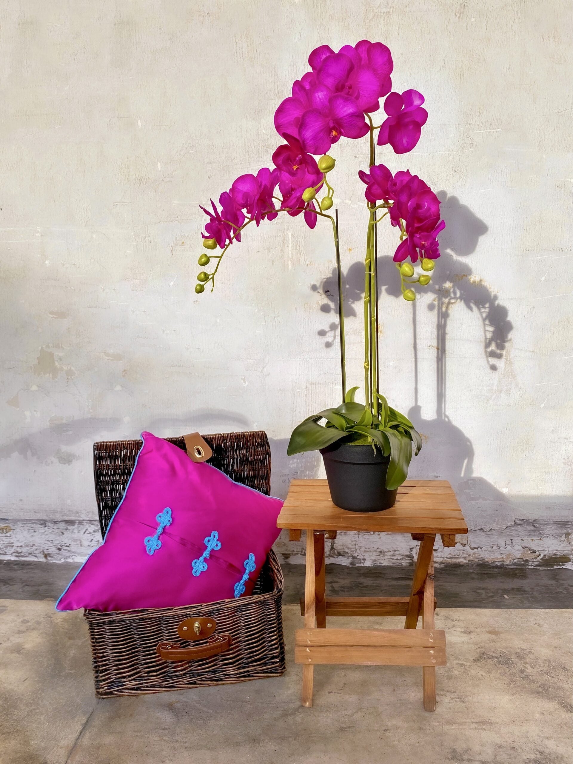 Artificial Plant - 3 Stalk Potted Fuchsia Orchid