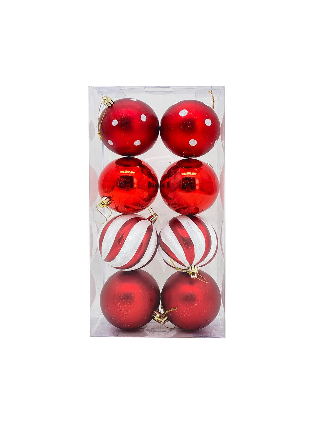 Red &amp; White Bauble - 80mm - Set of 8