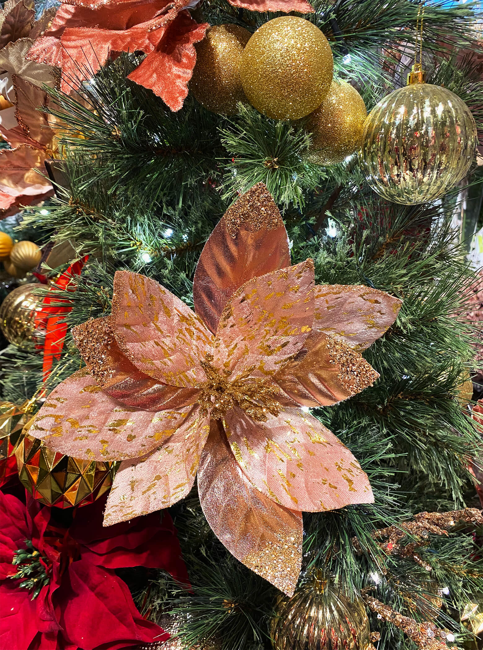 Poinsettia Spray - Rose Gold w. Sequin
