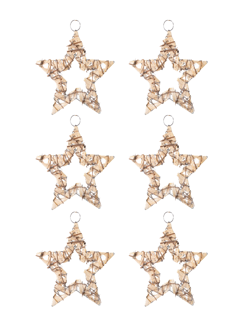 20cm Champagne Hanging Rattan Star - Set of 6