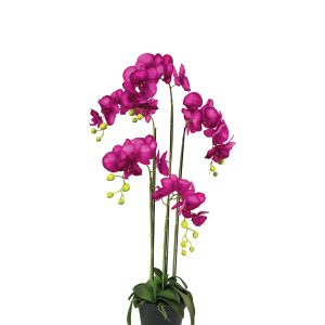artificial plant - 5 stalk potted fushia orchid