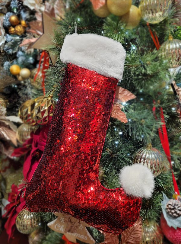 POLLYANNA CHristmas Stockings Sequined Red Hanging Sock