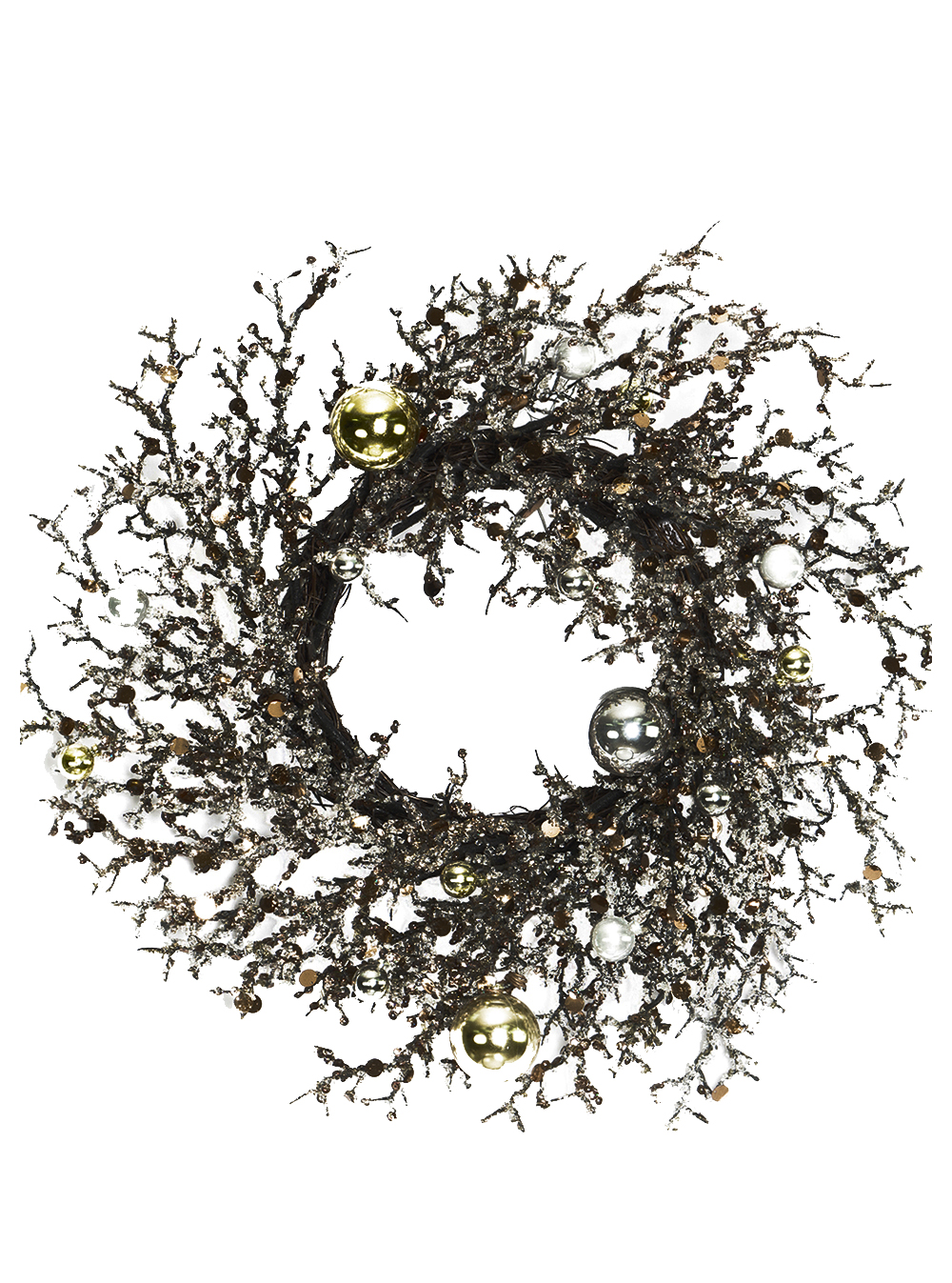 Frosted & Glittered Wreath with Christmas Balls (Pollyanna)