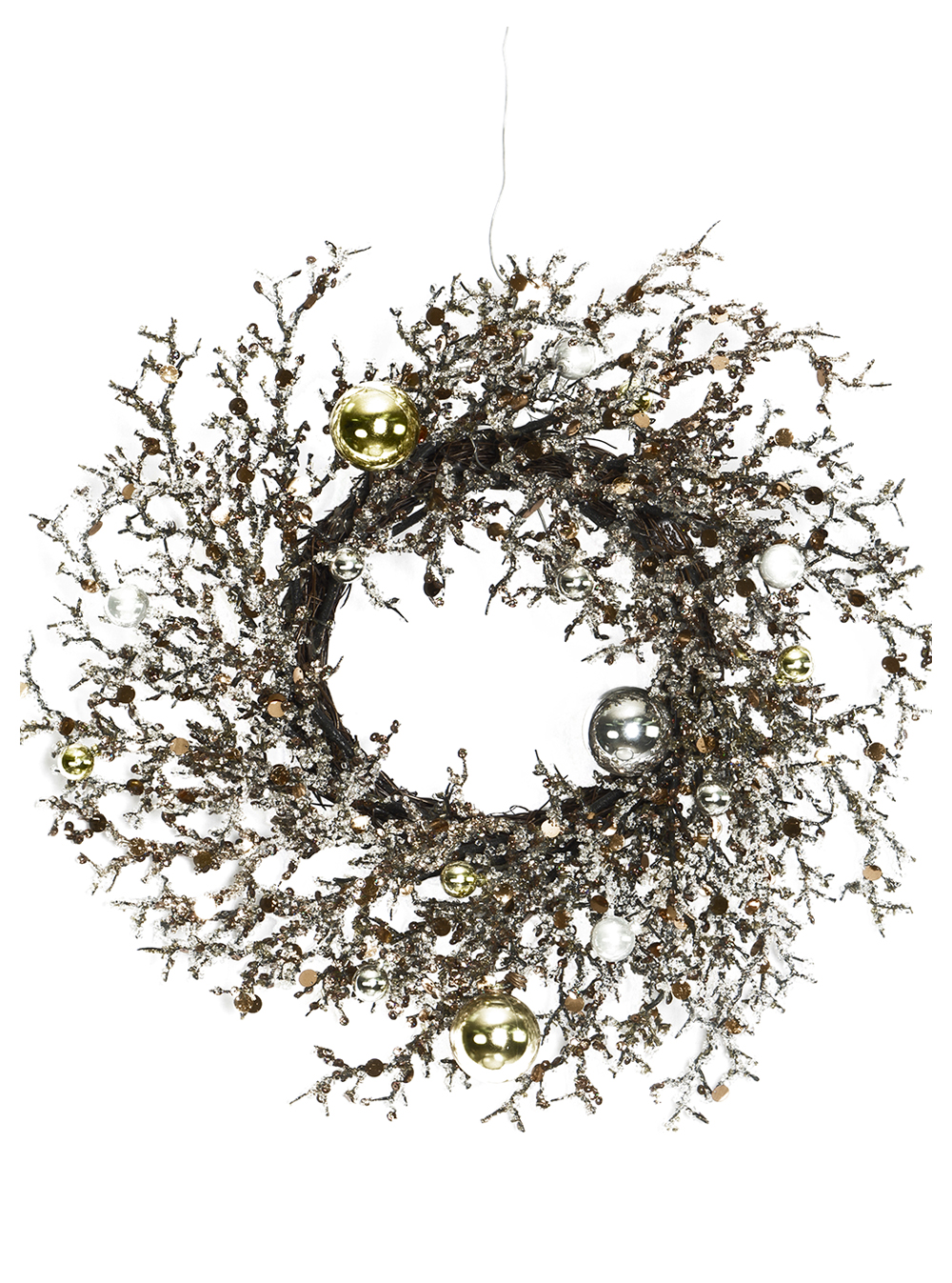 Frosted & Glittered Wreath with Christmas Balls (Pollyanna)