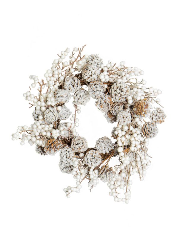 Bead White Berry with Snow Pinecone Wreath