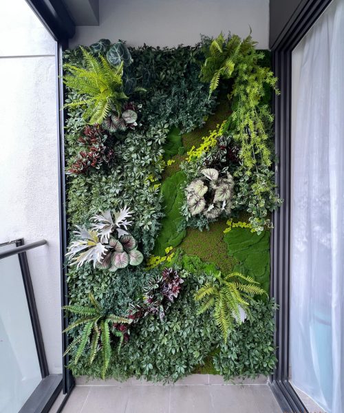 residential greenwall with uv-rated and hyper realistic artificial plant